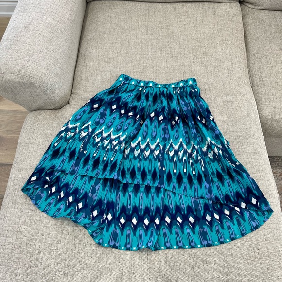 Turquoise & Navy Printed Hi-Low Skirt - Picture 1 of 4